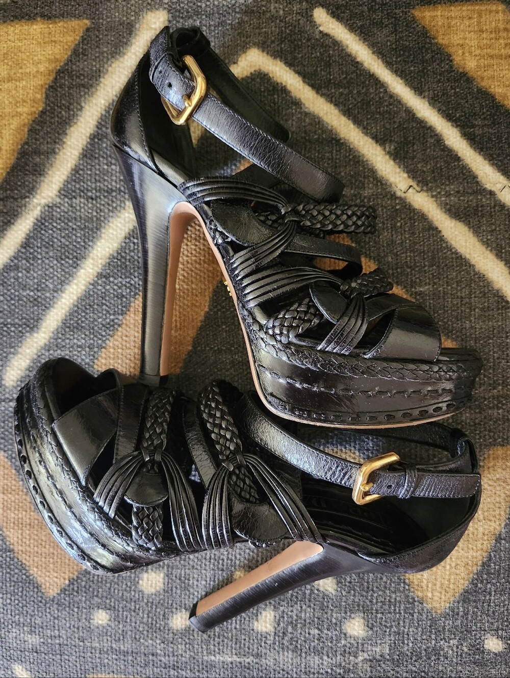 Prada 90s Y2k Braided Leather Heels